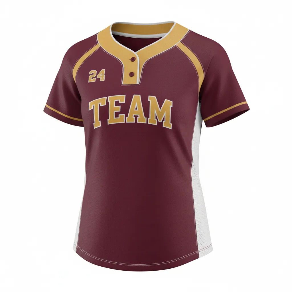 Custom Softball 2 Button Softball Jersey - Custom Design - Twobuttonjersey Burgundygoldwhite - Front View - Kinexa Sportswear
