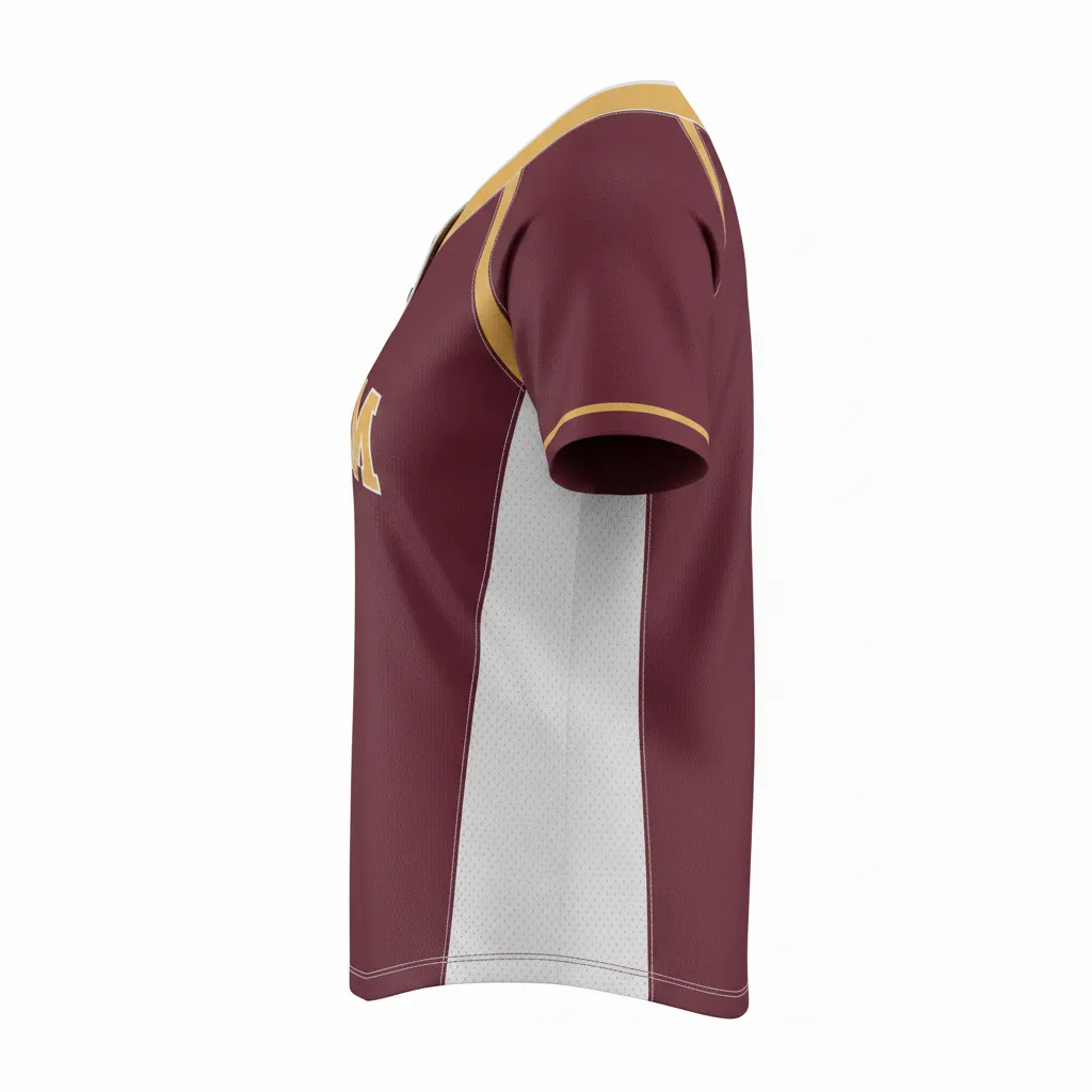 Custom Softball 2 Button Softball Jersey - Custom Design - Twobuttonjersey Burgundygoldwhite - Side View - Kinexa Sportswear