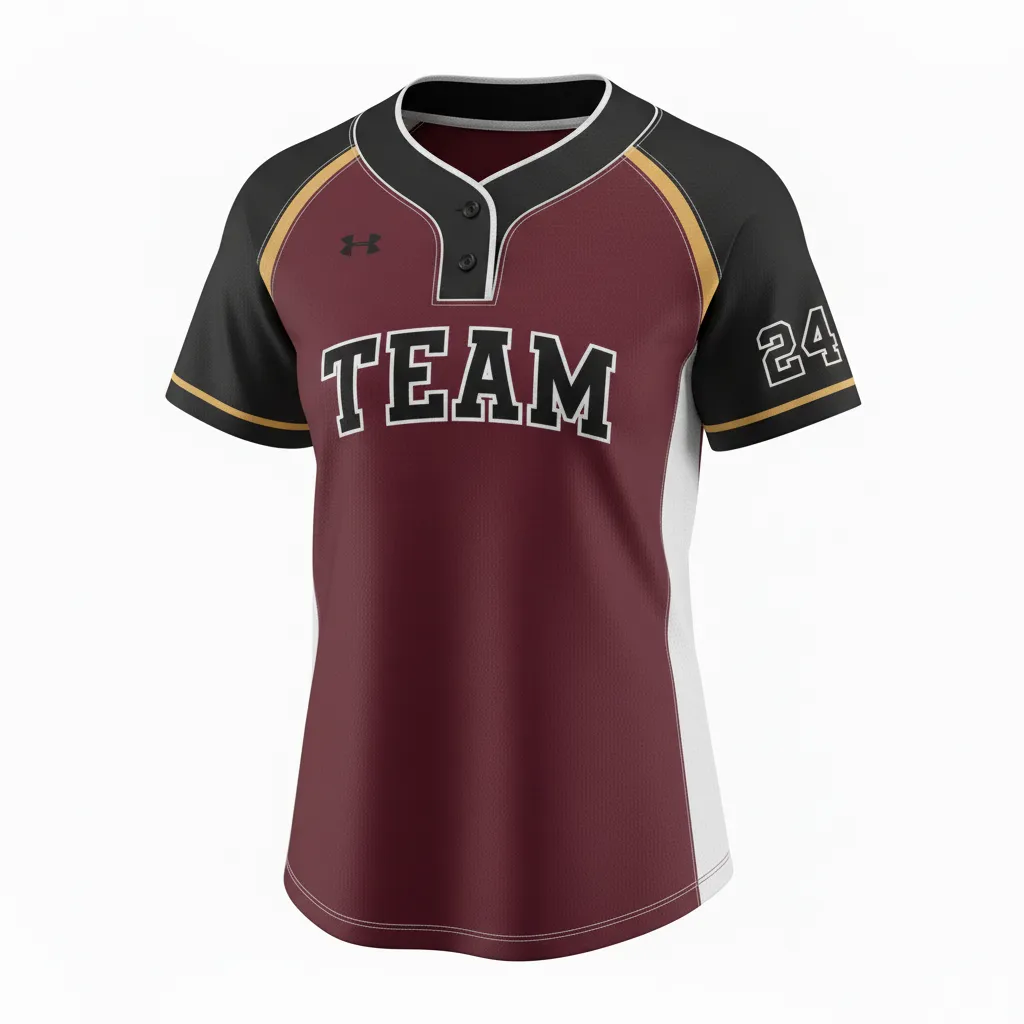 Custom Softball 2 Button Softball Jersey - Custom Design - Twobuttonjersey Cardinalblackwhite - Front View - Kinexa Sportswear