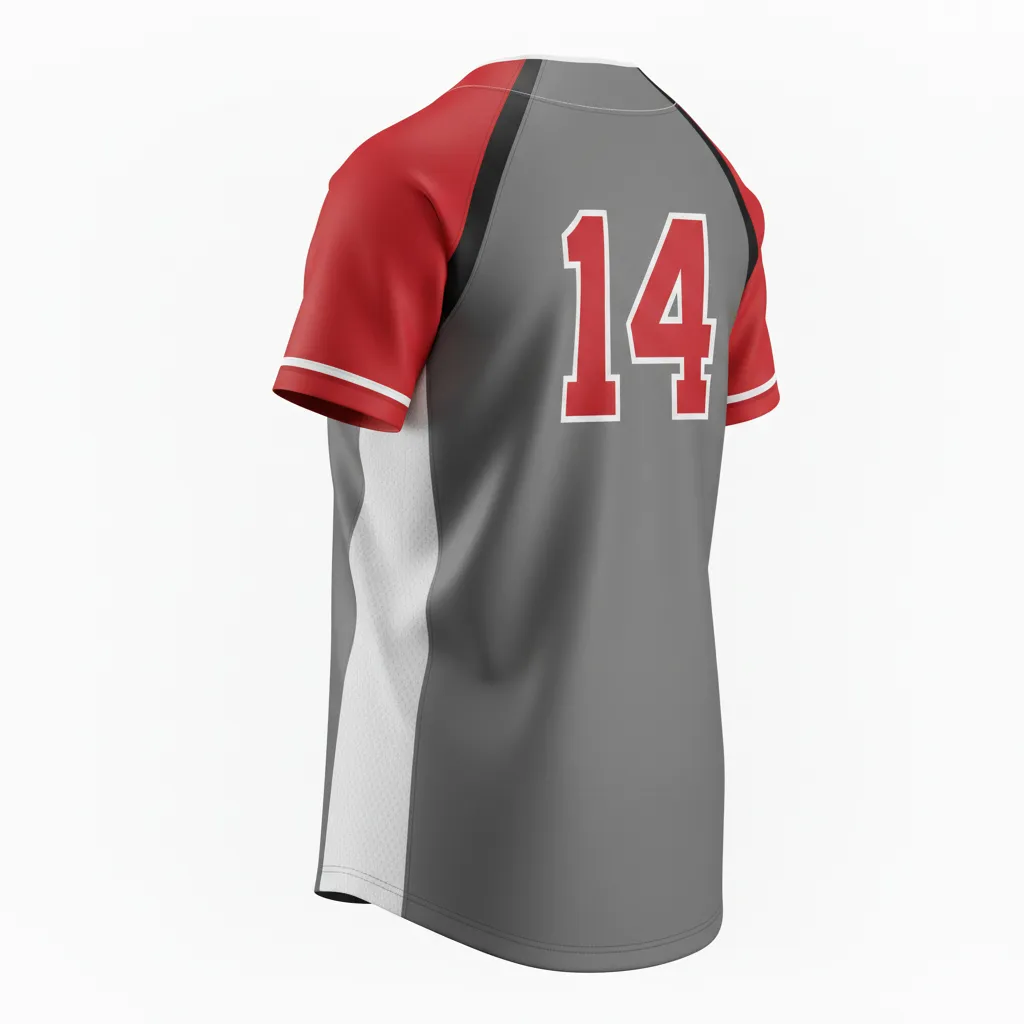 Custom Softball 2 Button Softball Jersey - Custom Design - Twobuttonjersey Charcoalredwhite - Back View - Kinexa Sportswear