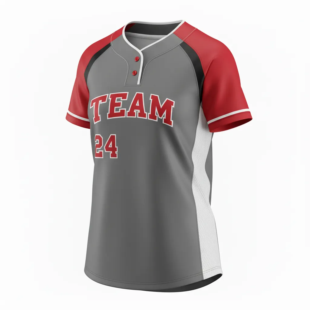 Custom Softball 2 Button Softball Jersey - Custom Design - Twobuttonjersey Charcoalredwhite - Front View - Kinexa Sportswear
