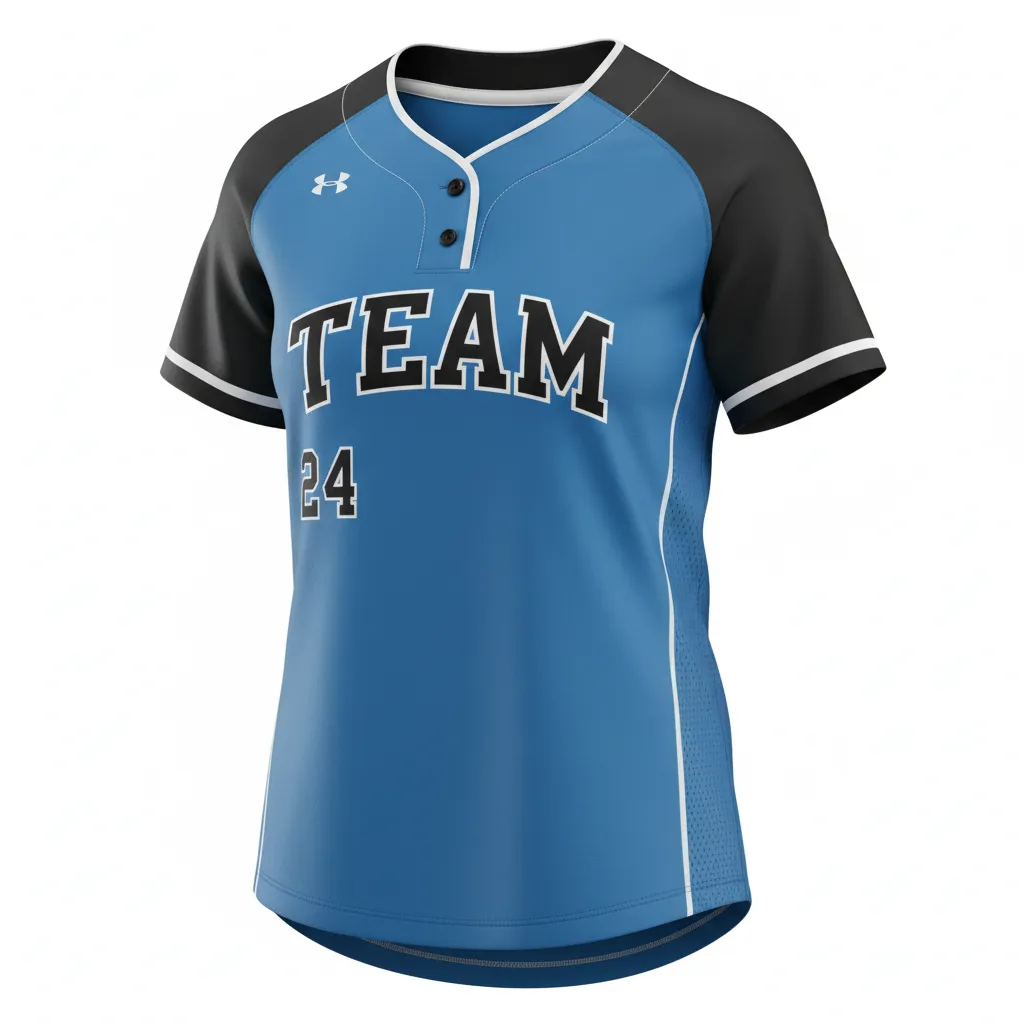 Custom Softball 2 Button Softball Jersey - Custom Design - Twobuttonjersey Columbiablackwhite - Front View - Kinexa Sportswear