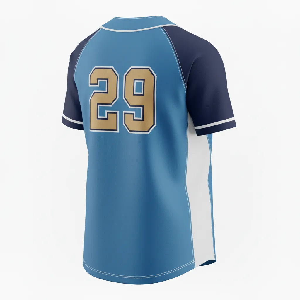 Custom Softball 2 Button Softball Jersey - Custom Design - Twobuttonjersey Columbianavywhite - Back View - Kinexa Sportswear