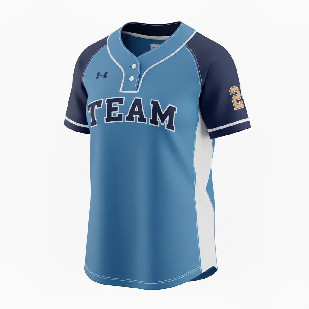 Custom Softball 2 Button Softball Jersey - Custom Design - Twobuttonjersey Columbianavywhite - Front View - Kinexa Sportswear