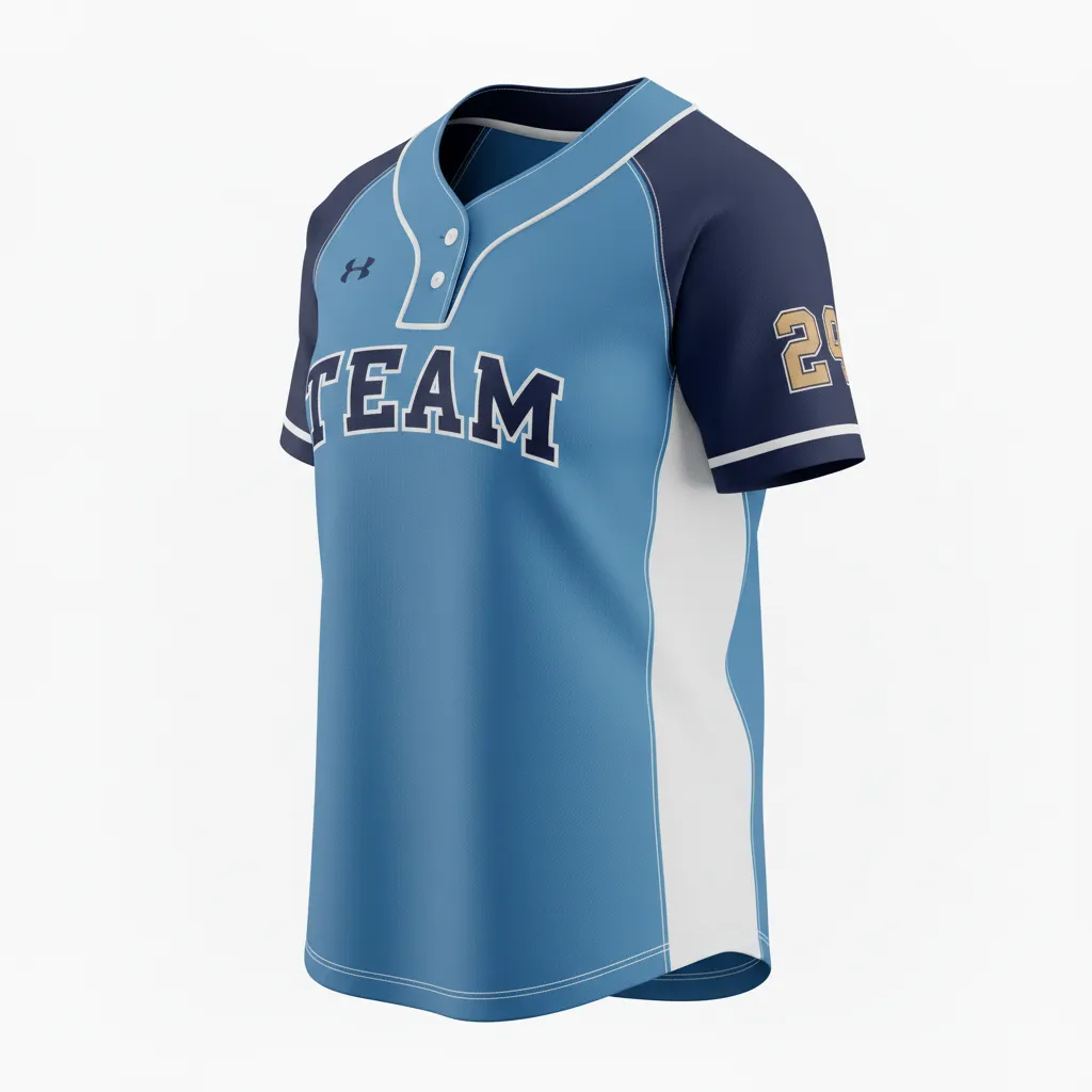 Custom Softball 2 Button Softball Jersey - Custom Design - Twobuttonjersey Columbianavywhite - Side View - Kinexa Sportswear