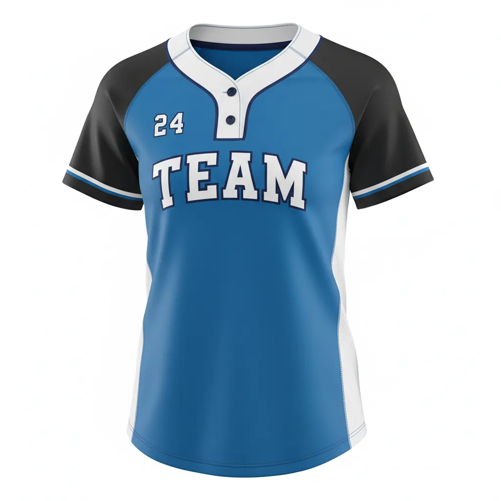 Custom Softball 2 Button Softball Jersey - Custom Design - Twobuttonjersey Columbiawhitenavy - Front View - Kinexa Sportswear