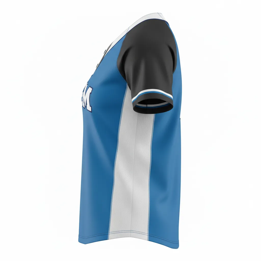 Custom Softball 2 Button Softball Jersey - Custom Design - Twobuttonjersey Columbiawhitenavy - Side View - Kinexa Sportswear