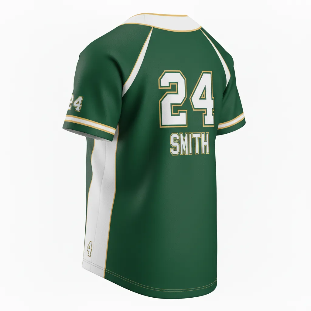 Custom Softball 2 Button Softball Jersey - Custom Design - Twobuttonjersey Forestblackgold - Back View - Kinexa Sportswear