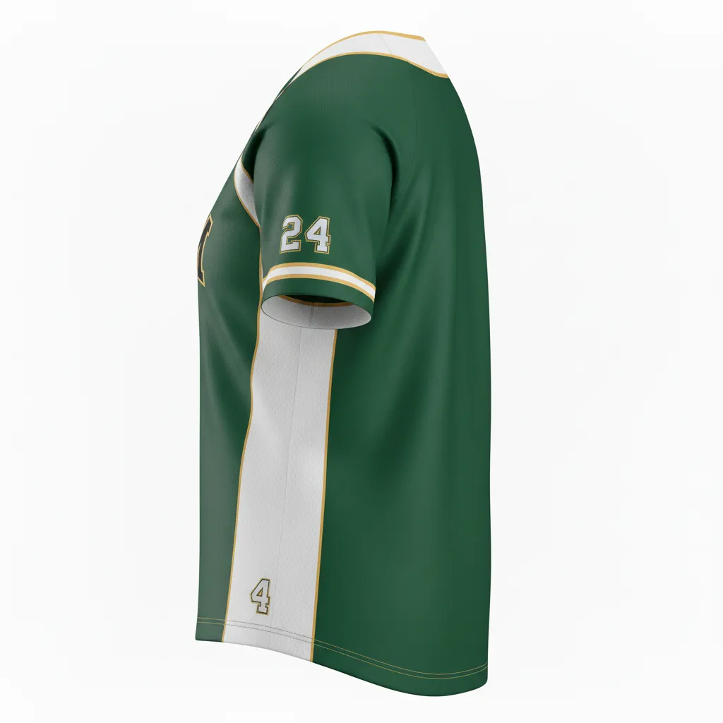 Custom Softball 2 Button Softball Jersey - Custom Design - Twobuttonjersey Forestblackgold - Side View - Kinexa Sportswear