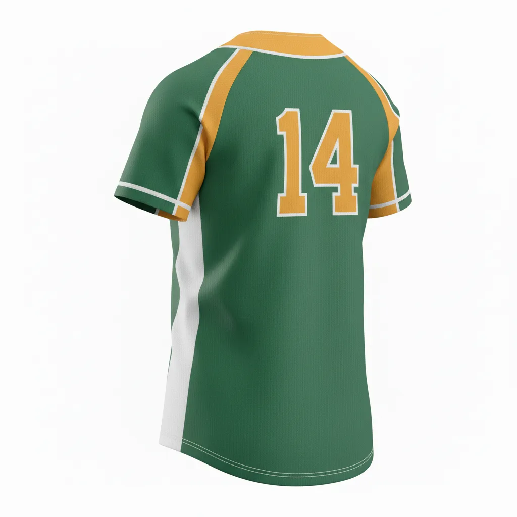 Custom Softball 2 Button Softball Jersey - Custom Design - Twobuttonjersey Forestgoldwhite - Back View - Kinexa Sportswear