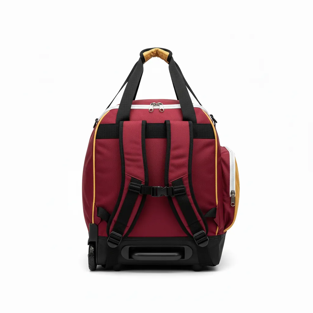 Custom Softball Backpack - Custom Design - Equipmentbag Burgundygoldwhite - Back View - Kinexa Sportswear