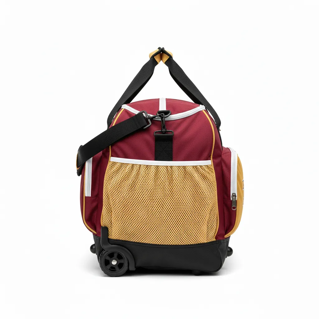 Custom Softball Backpack - Custom Design - Equipmentbag Burgundygoldwhite - Side View - Kinexa Sportswear