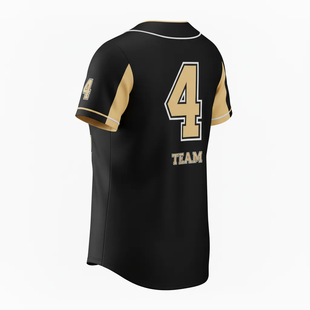 Custom Softball Full Button Softball Jersey - Custom Design - Fullbuttonjersey Blackgoldwhite - Back View - Kinexa Sportswear