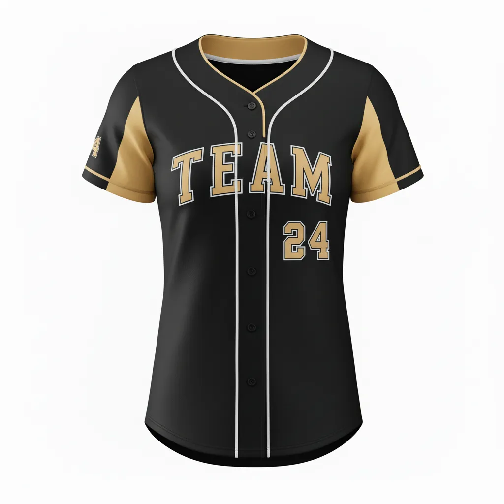 Custom Softball Full Button Softball Jersey - Custom Design - Fullbuttonjersey Blackgoldwhite - Front View - Kinexa Sportswear