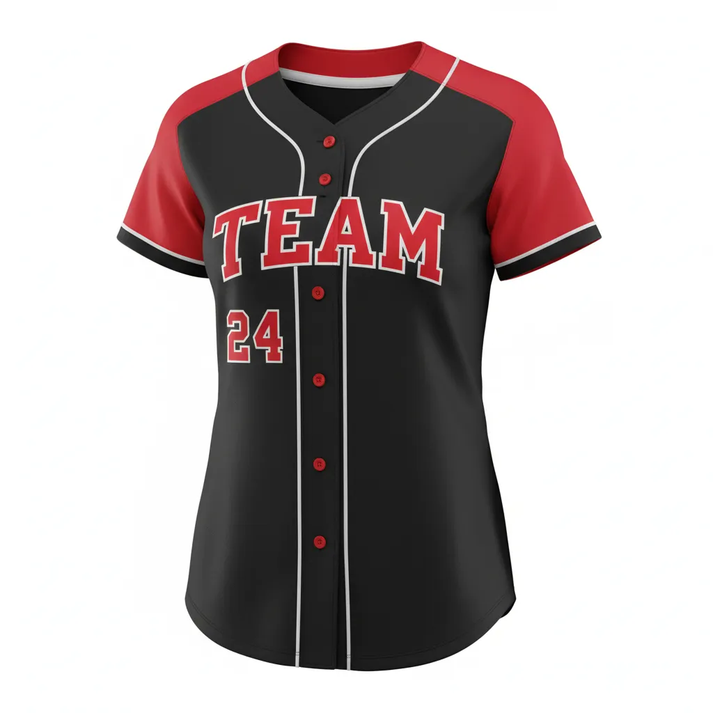 Custom Softball Full Button Softball Jersey - Custom Design - Fullbuttonjersey Blackredwhite - Front View - Kinexa Sportswear