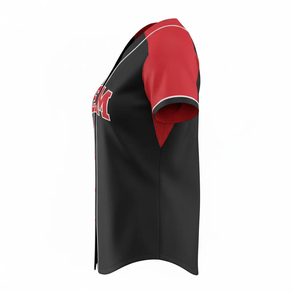 Custom Softball Full Button Softball Jersey - Custom Design - Fullbuttonjersey Blackredwhite - Side View - Kinexa Sportswear