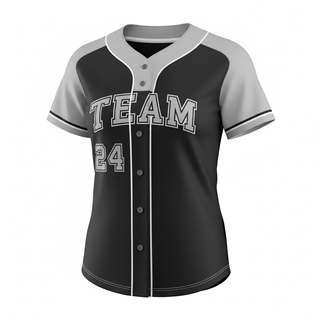 Custom Softball Full Button Softball Jersey - Custom Design - Fullbuttonjersey Blacksilverwhite - Front View - Kinexa Sportswear