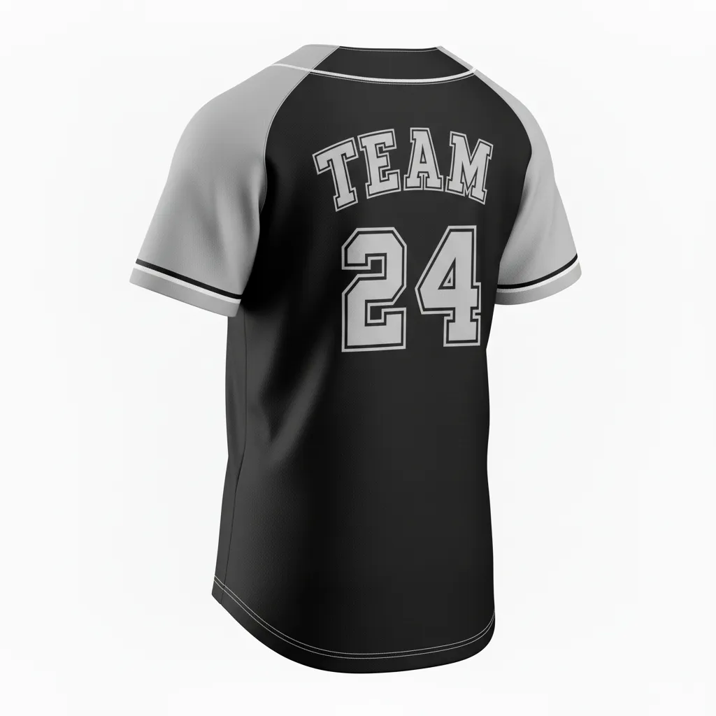 Custom Softball Full Button Softball Jersey - Custom Design - Fullbuttonjersey Blackwhitegrey - Back View - Kinexa Sportswear