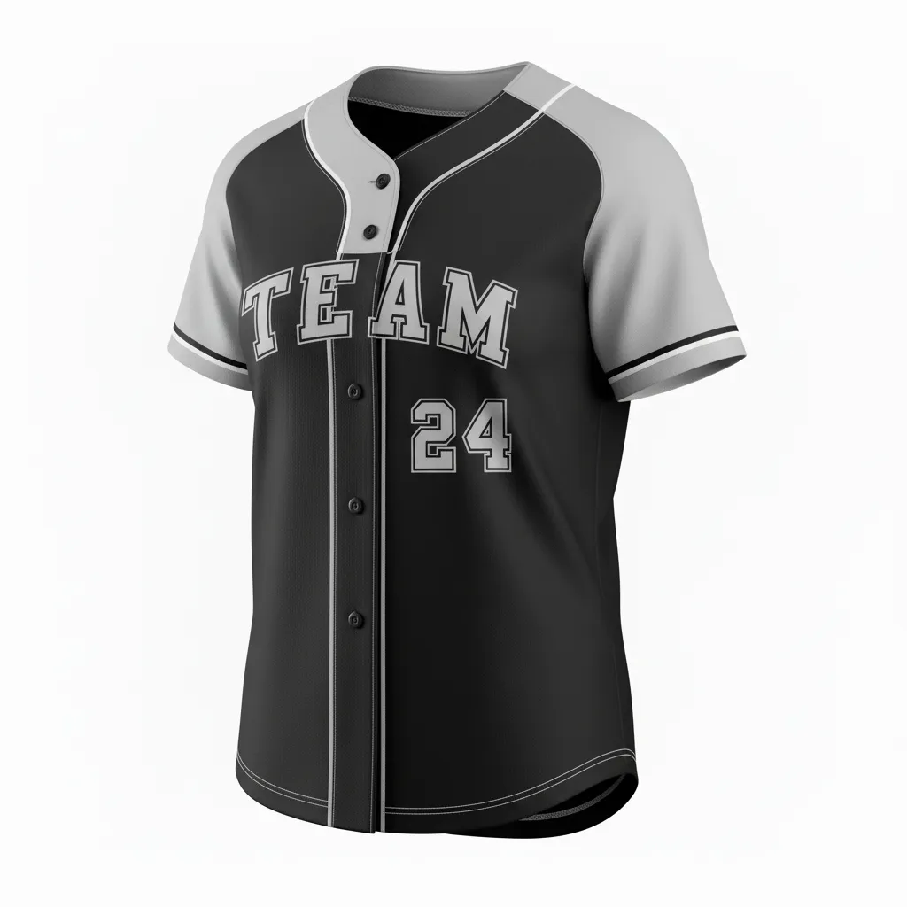 Custom Softball Full Button Softball Jersey - Custom Design - Fullbuttonjersey Blackwhitegrey - Front View - Kinexa Sportswear