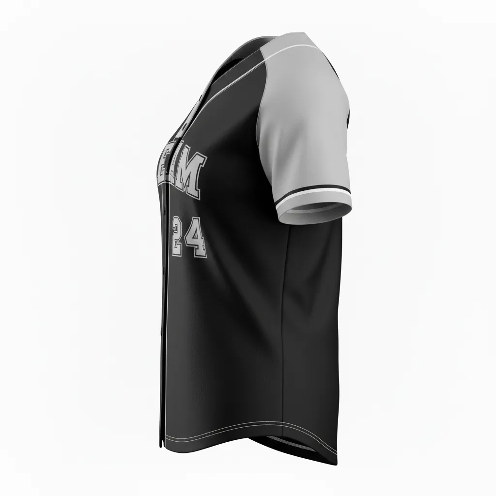 Custom Softball Full Button Softball Jersey - Custom Design - Fullbuttonjersey Blackwhitegrey - Side View - Kinexa Sportswear