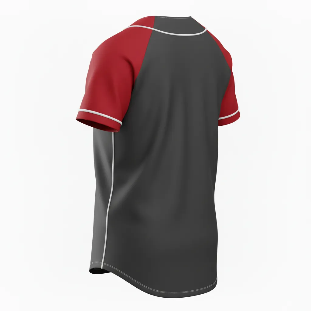 Custom Softball Full Button Softball Jersey - Custom Design - Fullbuttonjersey Charcoalredwhite - Back View - Kinexa Sportswear