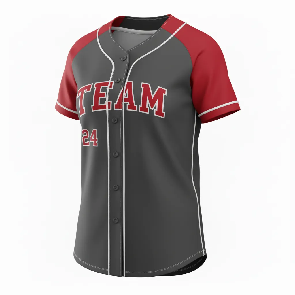 Custom Softball Full Button Softball Jersey - Custom Design - Fullbuttonjersey Charcoalredwhite - Front View - Kinexa Sportswear