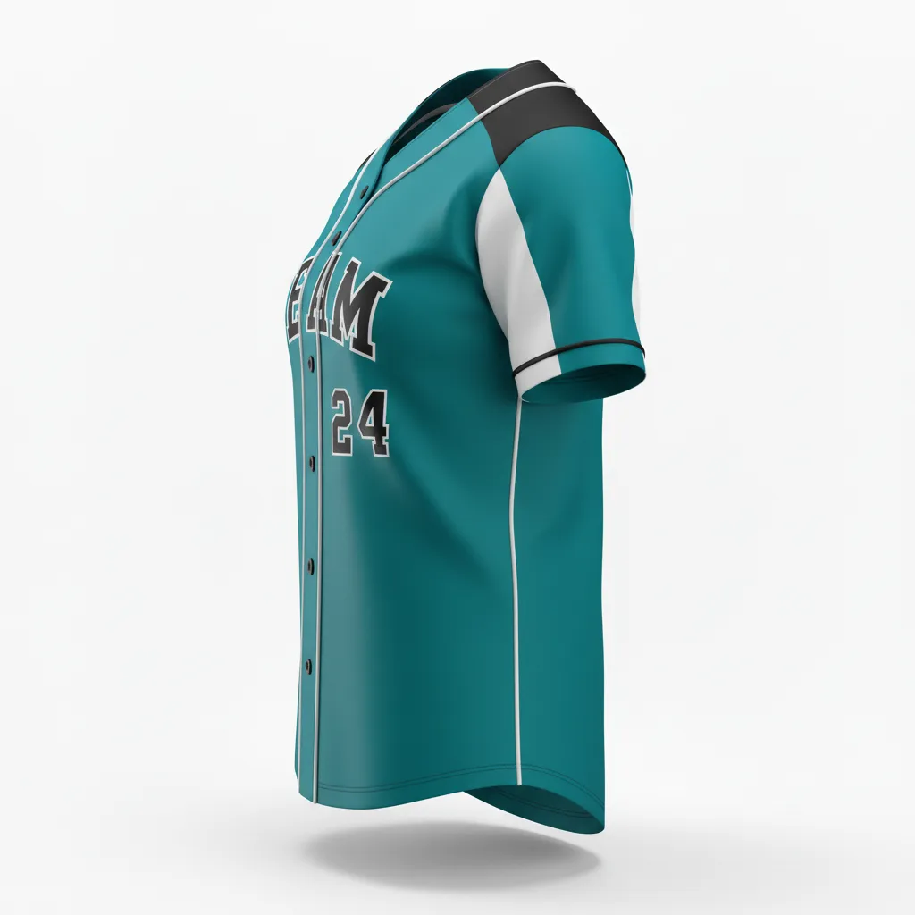Custom Softball Full Button Softball Jersey - Custom Design - Fullbuttonjersey Columbiablackwhite - Side View - Kinexa Sportswear