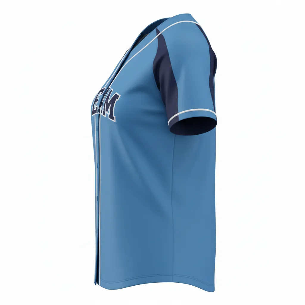 Custom Softball Full Button Softball Jersey - Custom Design - Fullbuttonjersey Columbianavywhite - Side View - Kinexa Sportswear