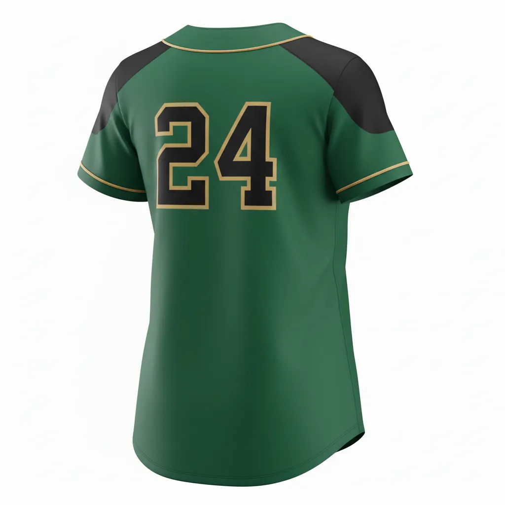 Custom Softball Full Button Softball Jersey - Custom Design - Fullbuttonjersey Forestblackgold - Back View - Kinexa Sportswear