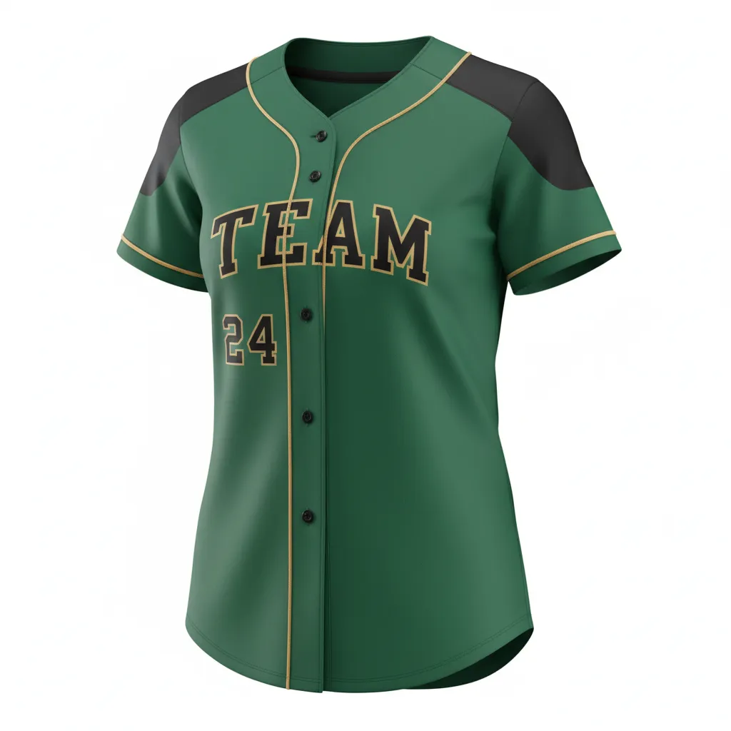 Custom Softball Full Button Softball Jersey - Custom Design - Fullbuttonjersey Forestblackgold - Front View - Kinexa Sportswear