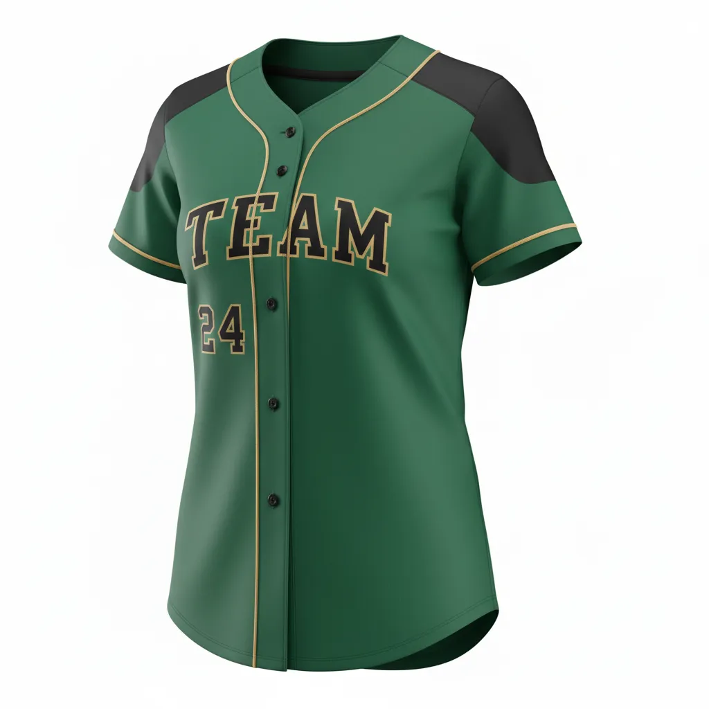 Custom Softball Full Button Softball Jersey - Custom Design - Fullbuttonjersey Forestblackgold - Side View - Kinexa Sportswear