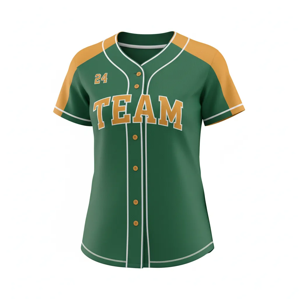 Custom Softball Full Button Softball Jersey - Custom Design - Fullbuttonjersey Forestgoldwhite - Front View - Kinexa Sportswear