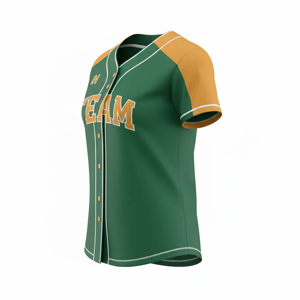 Custom Softball Full Button Softball Jersey - Custom Design - Fullbuttonjersey Forestgoldwhite - Side View - Kinexa Sportswear