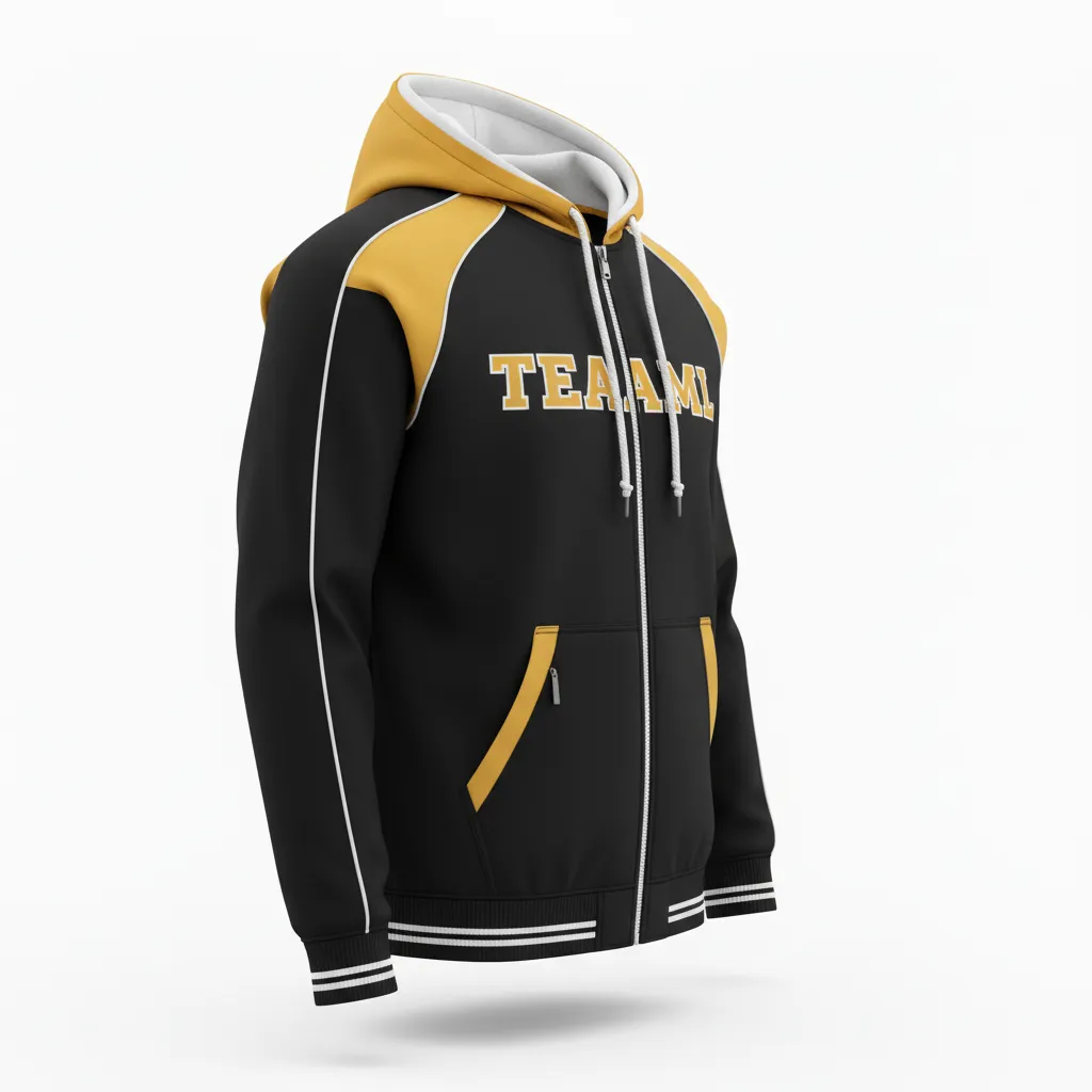 Custom Softball Full Zip Hoodie - Custom Design - Fullziphoodie Blackgoldwhite - Back View - Kinexa Sportswear