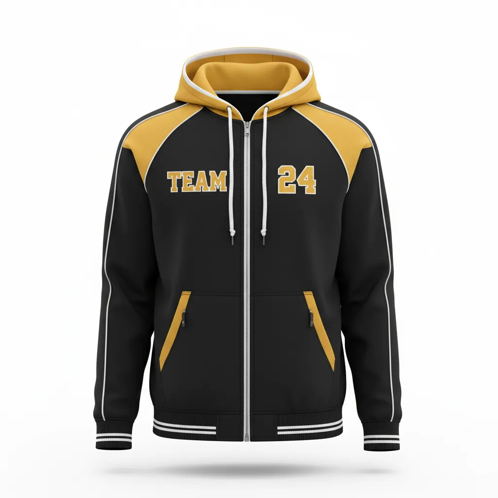 Custom Softball Full Zip Hoodie - Custom Design - Fullziphoodie Blackgoldwhite - Front View - Kinexa Sportswear