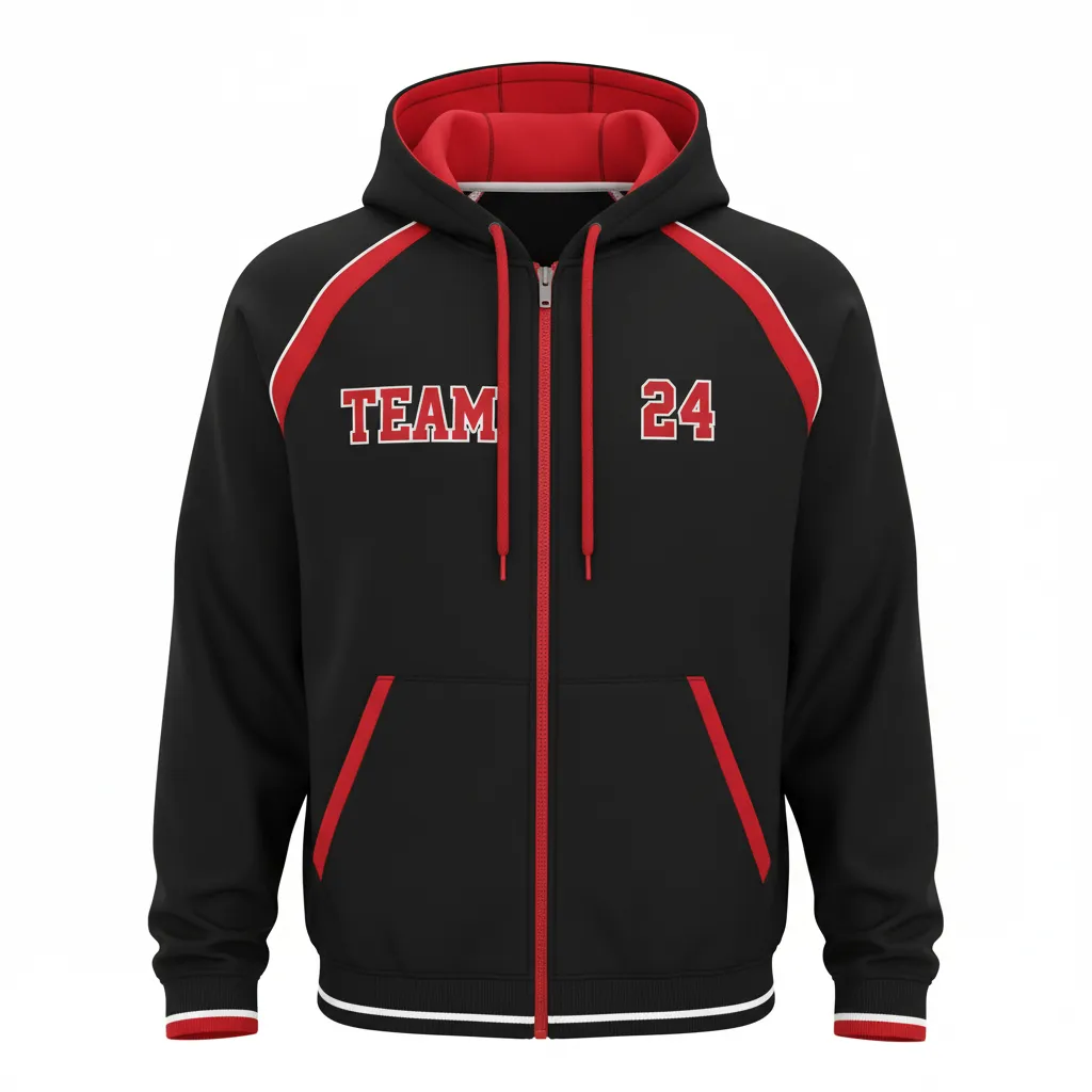 Custom Softball Full Zip Hoodie - Custom Design - Fullziphoodie Blackredwhite - Front View - Kinexa Sportswear