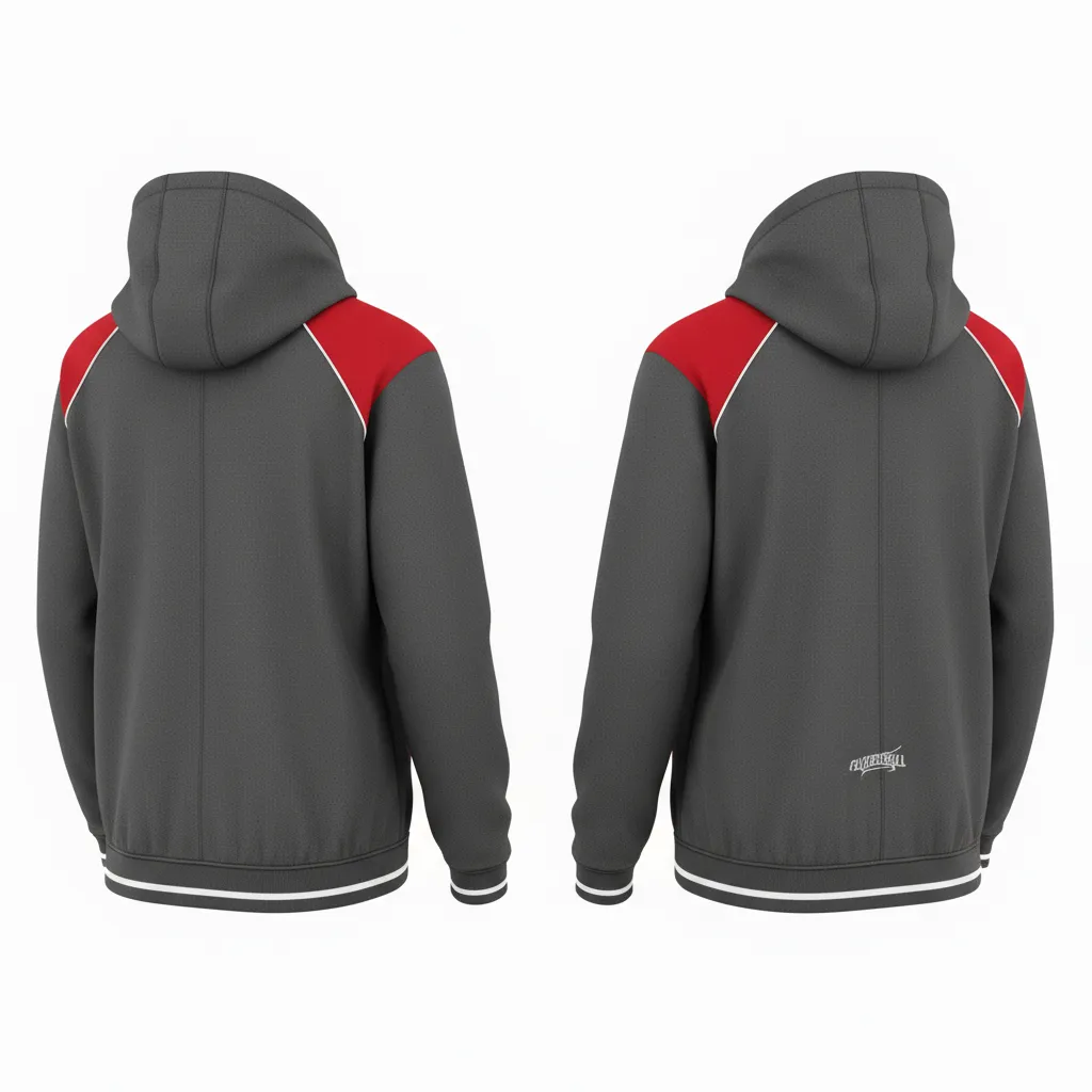 Custom Softball Full Zip Hoodie - Custom Design - Fullziphoodie Charcoalredwhite - Back View - Kinexa Sportswear
