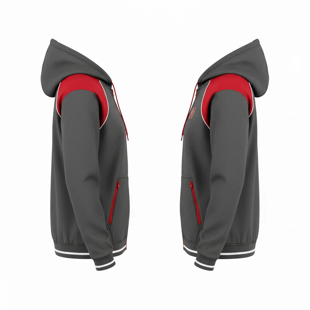 Custom Softball Full Zip Hoodie - Custom Design - Fullziphoodie Charcoalredwhite - Side View - Kinexa Sportswear