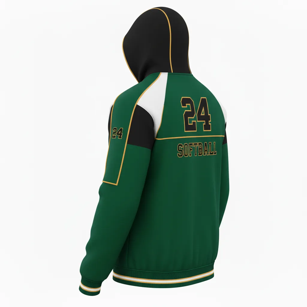Custom Softball Full Zip Hoodie - Custom Design - Fullziphoodie Forestblackgold - Back View - Kinexa Sportswear