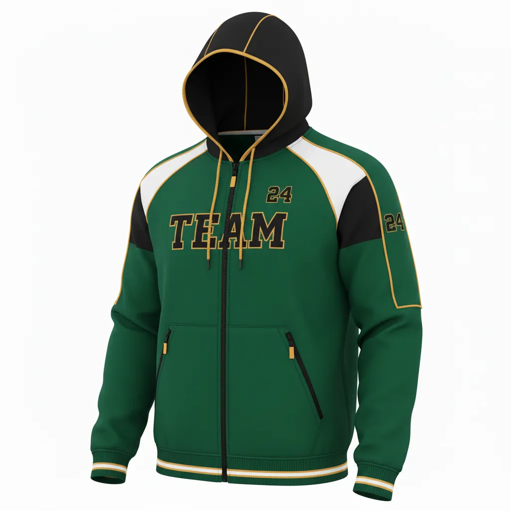 Custom Softball Full Zip Hoodie - Custom Design - Fullziphoodie Forestblackgold - Front View - Kinexa Sportswear