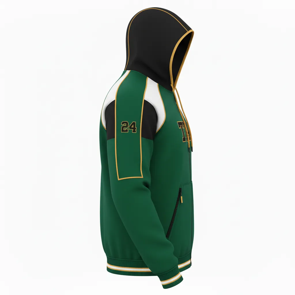 Custom Softball Full Zip Hoodie - Custom Design - Fullziphoodie Forestblackgold - Side View - Kinexa Sportswear