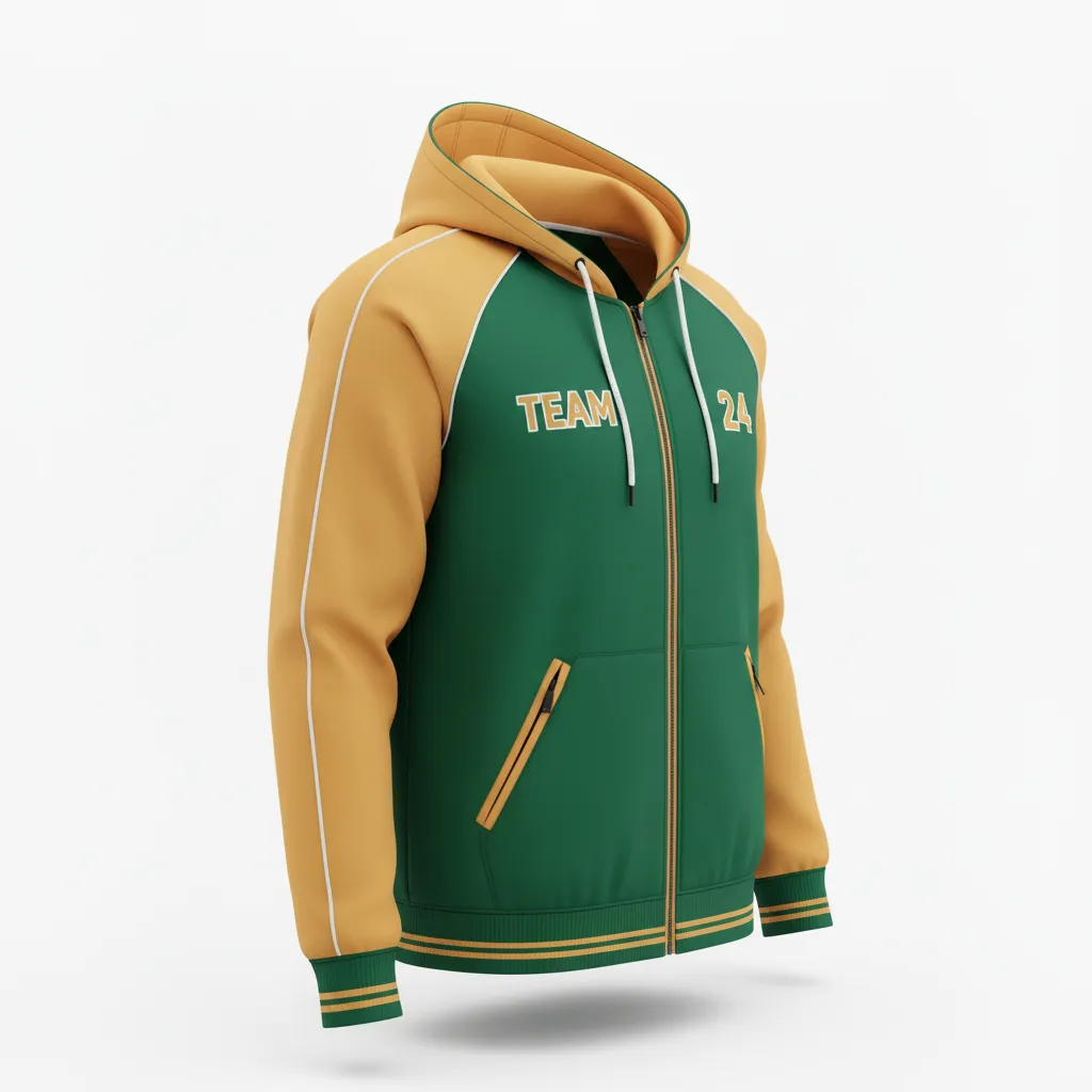 Custom Softball Full Zip Hoodie - Custom Design - Fullziphoodie Forestgoldwhite - Front View - Kinexa Sportswear