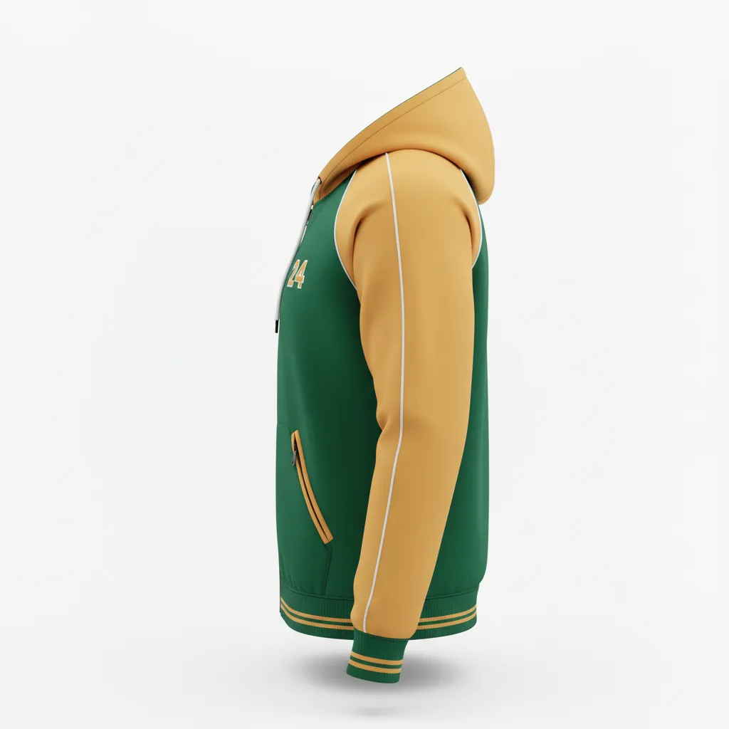 Custom Softball Full Zip Hoodie - Custom Design - Fullziphoodie Forestgoldwhite - Side View - Kinexa Sportswear