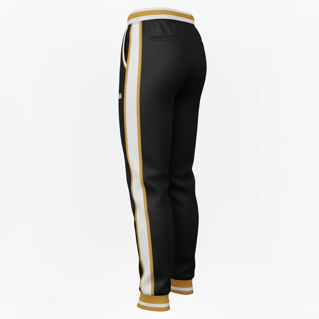 Custom Softball Jogger Pant - Custom Design - Joggerpants Blackgoldwhite - Back View - Kinexa Sportswear