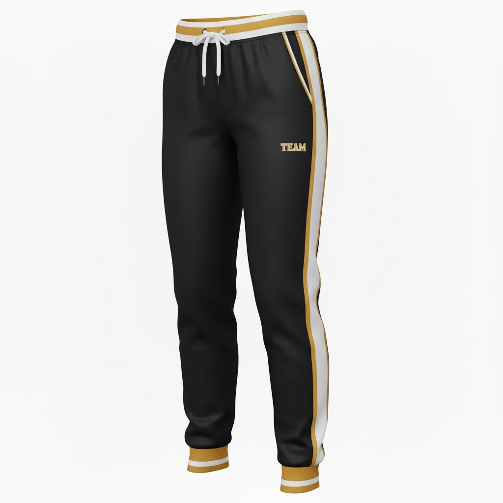 Custom Softball Jogger Pant - Custom Design - Joggerpants Blackgoldwhite - Front View - Kinexa Sportswear