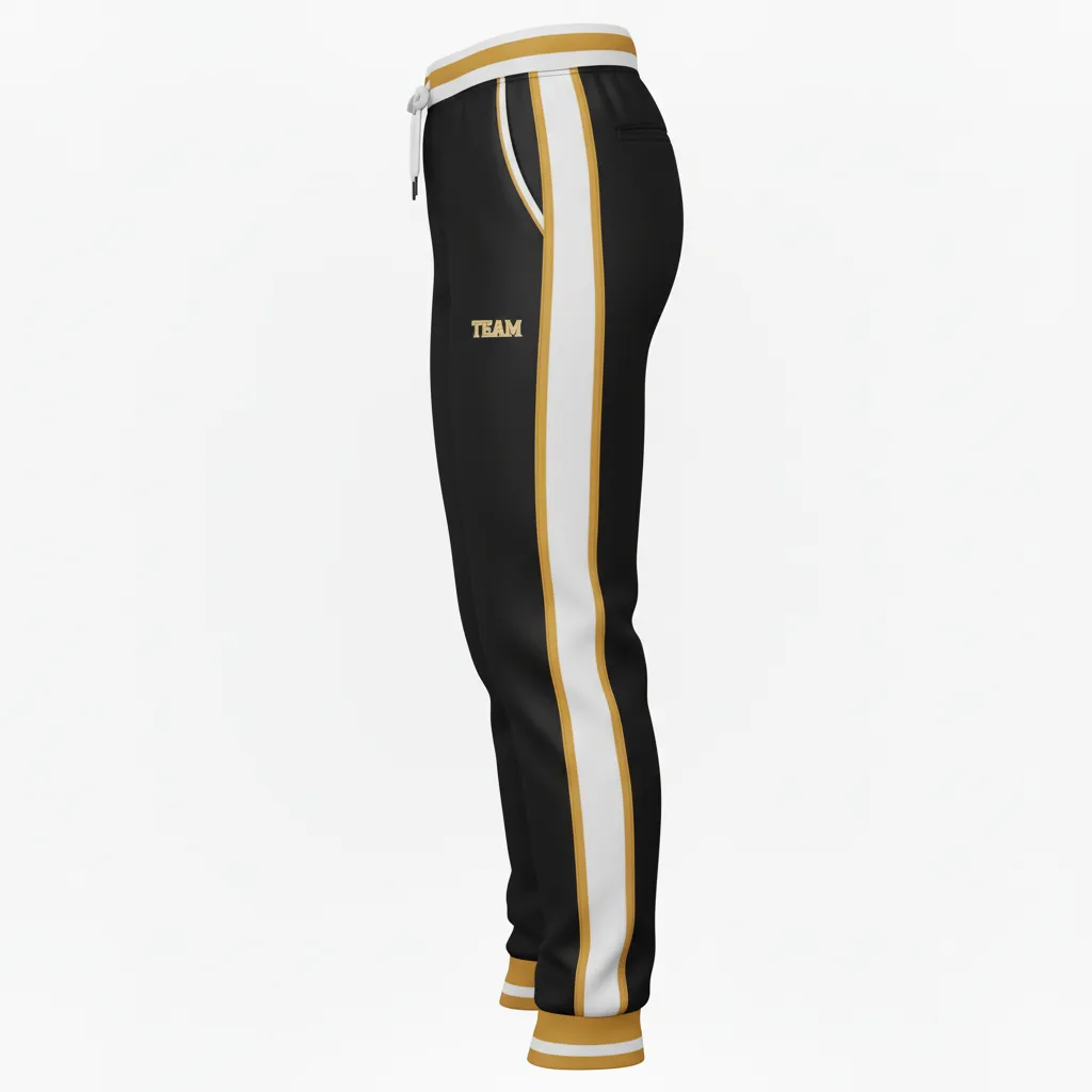 Custom Softball Jogger Pant - Custom Design - Joggerpants Blackgoldwhite - Side View - Kinexa Sportswear