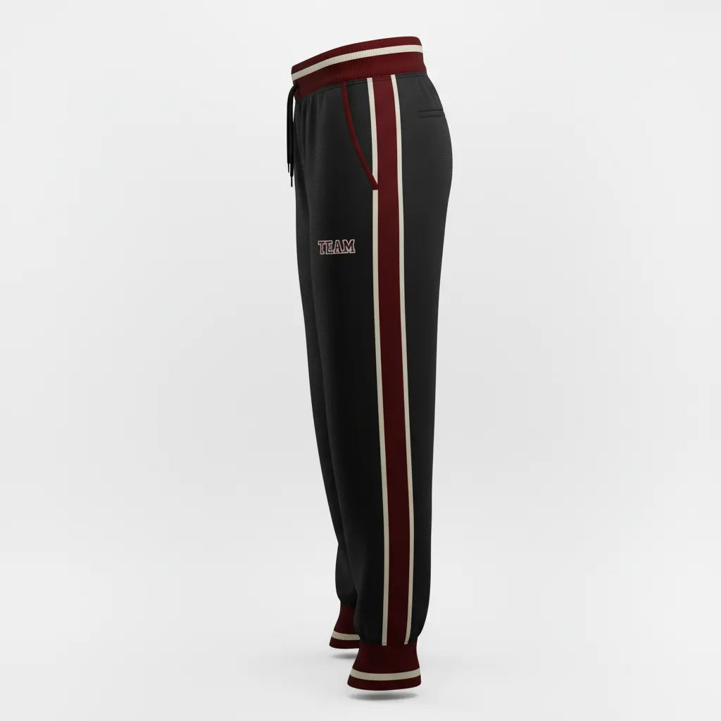 Custom Softball Jogger Pant - Custom Design - Joggerpants Blacksilverwhite - Side View - Kinexa Sportswear