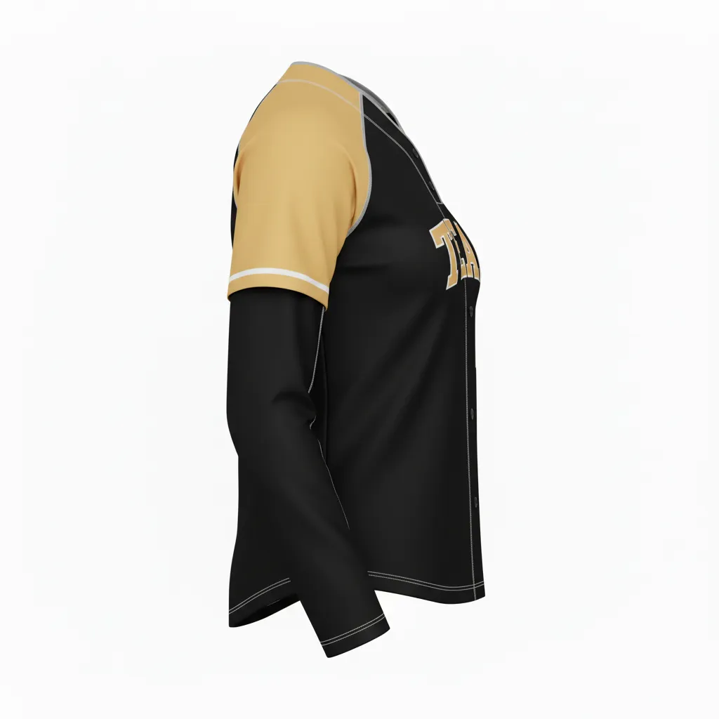 Custom Softball Long Sleeve Jersey - Custom Design - Longsleevejersey Blackgoldwhite - Side View - Kinexa Sportswear