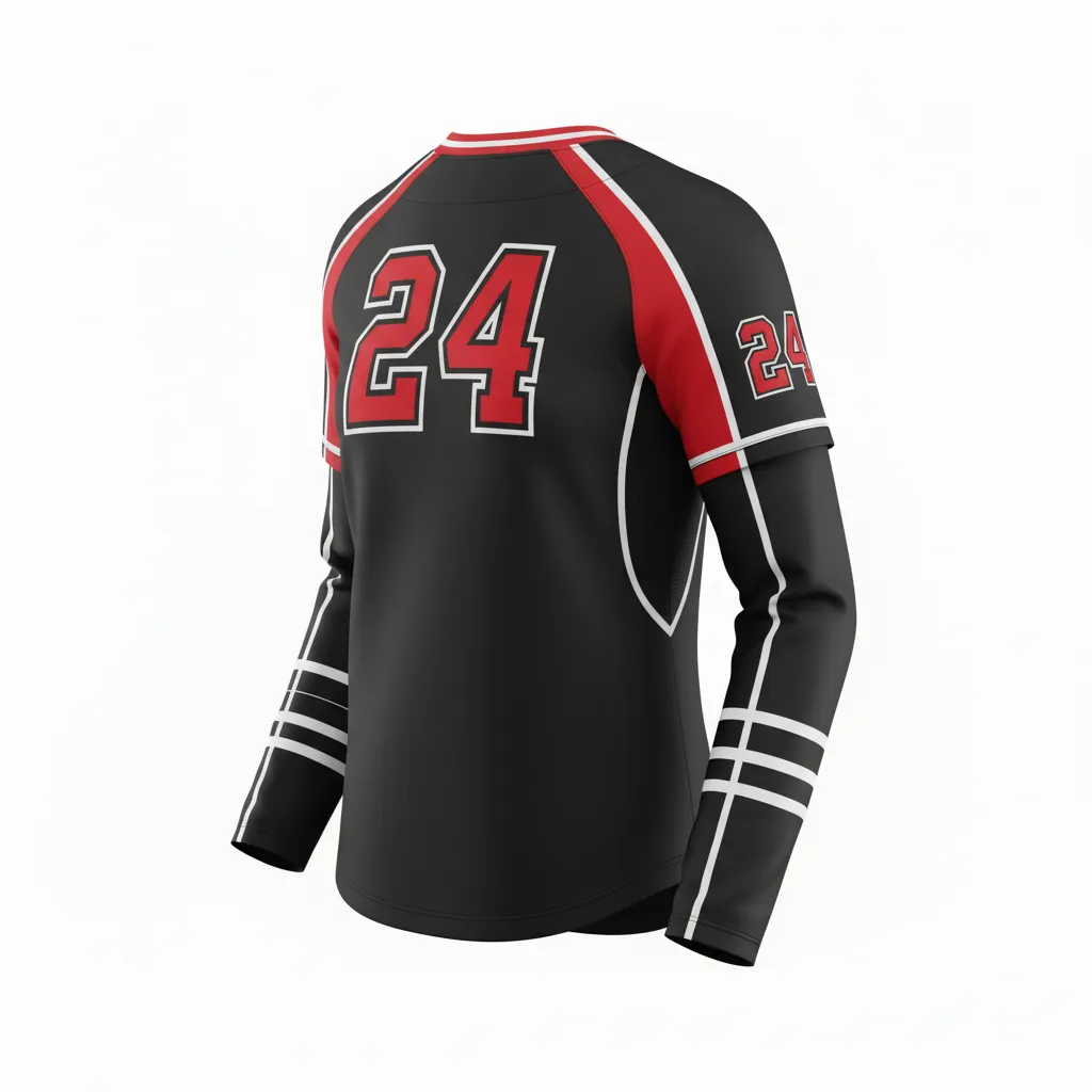 Custom Softball Long Sleeve Jersey - Custom Design - Longsleevejersey Blackredwhite - Back View - Kinexa Sportswear