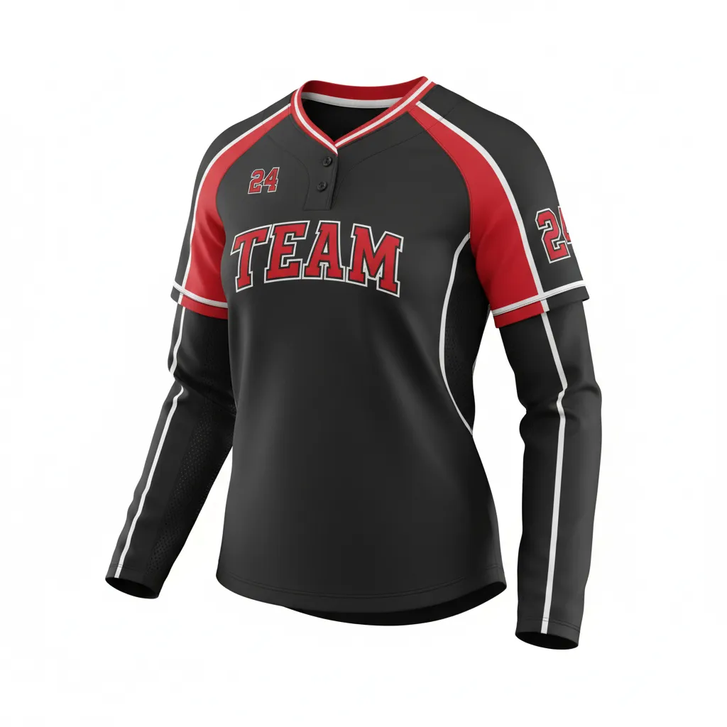 Custom Softball Long Sleeve Jersey - Custom Design - Longsleevejersey Blackredwhite - Front View - Kinexa Sportswear
